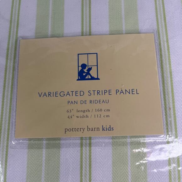 Lot of 2 Pottery Barn Kids Variegated Strip Panels 63" x 44" Green White New - Picture 8 of 15